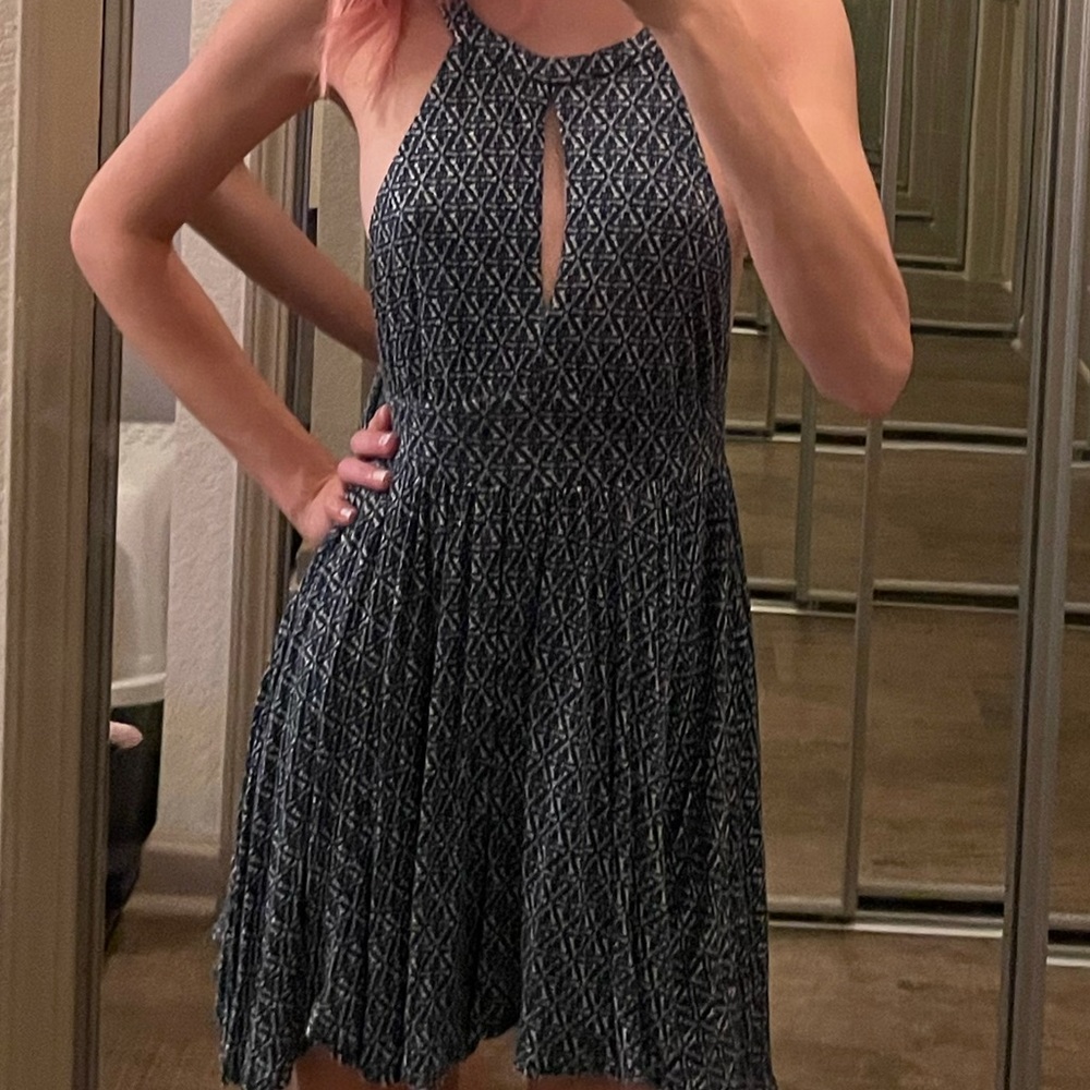 Blue and white patterned romper